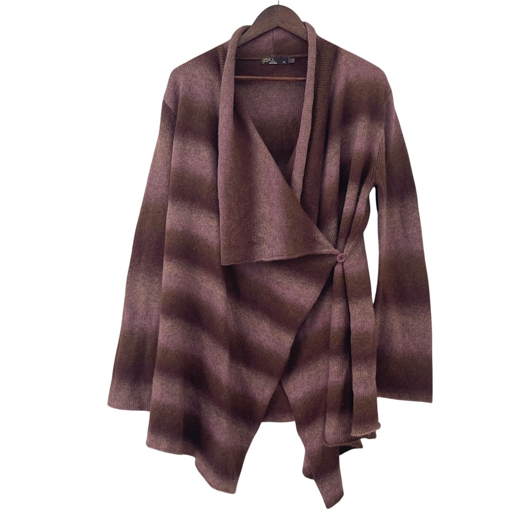 Prana Wool Blend Knit Ombre Striped Open Front Cardigan Sweater‎ Wrap XL